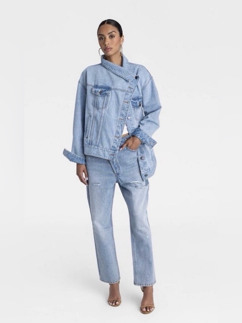 NWT KBB by Kahlana Light Wash Oversized fit Asymmetrical Denim Jacket